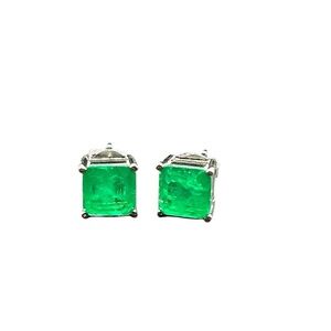 Elegant Stirling Silver and Green Faux Gemstone Stud Earrings-New